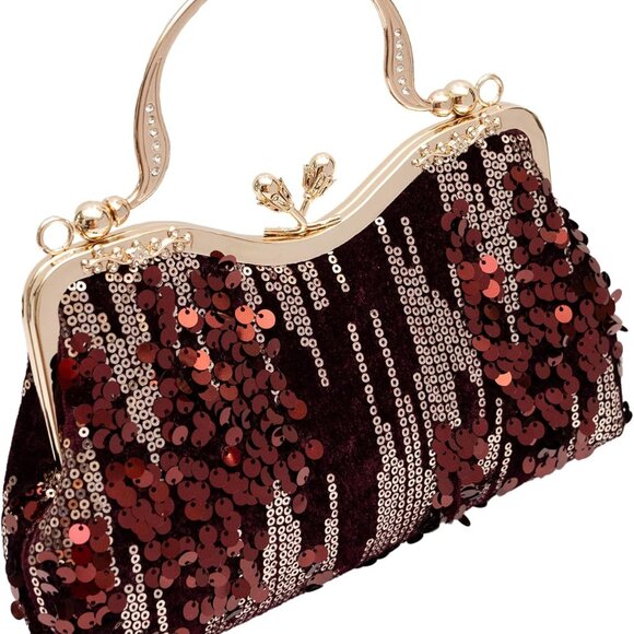 Exquisite Two-Tone Sequin Velvet Bag with Bud Clasp - Elevate Your Evening Look - Picture 1 of 7